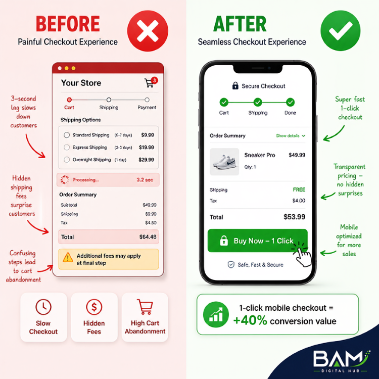 Checkout experience before and after conversion optimization