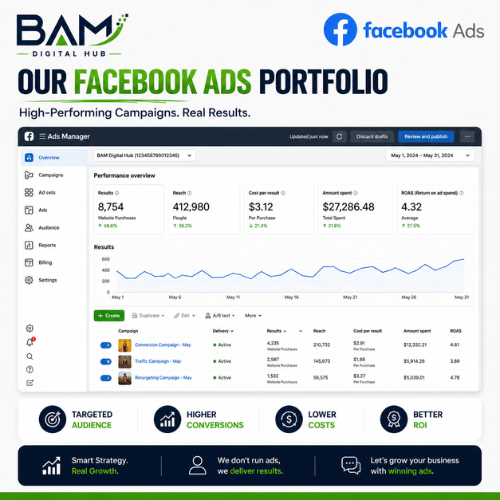 BAM Digital Hub Facebook Ads portfolio dashboard