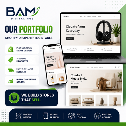 BAM Digital Hub Shopify dropshipping store portfolio